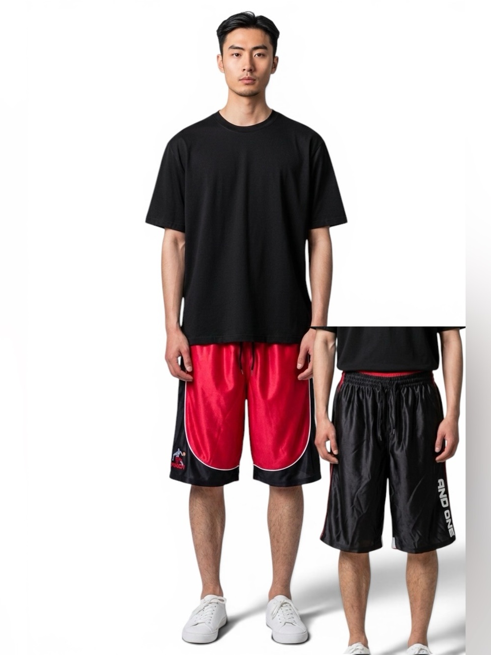 AND1 Men's Core Active Basketball Shorts in Varsity Red and Black reversible